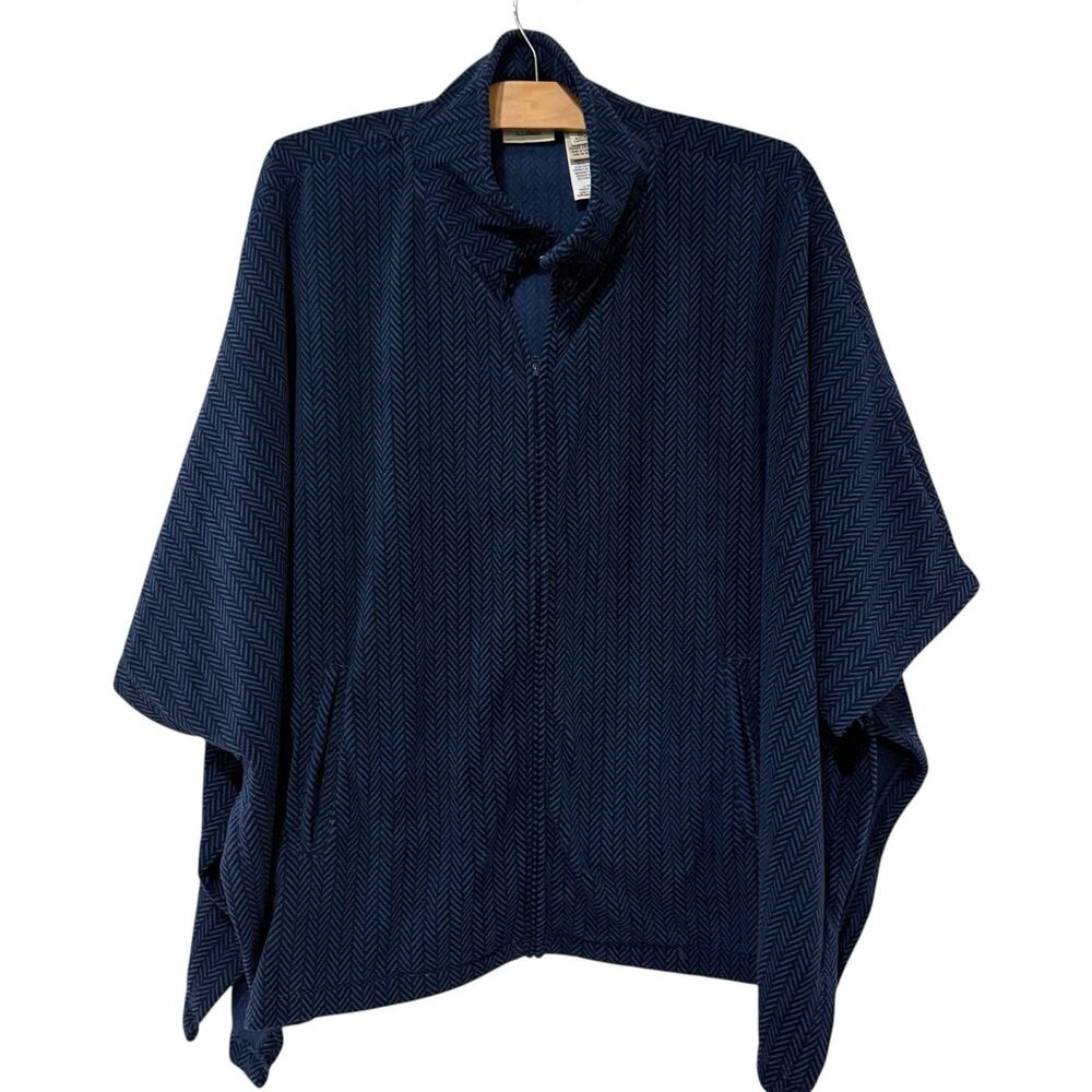 LL Bean | Poncho Front Zip Fleece Herringbone Blue Boxy Oversized- Size XL